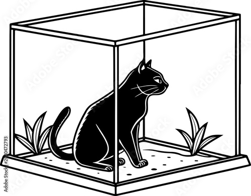 Photography Black cat inside a glass box silhouette vector illustration