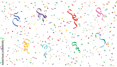 Multicolor confetti and ribbon isolated on transparent background.