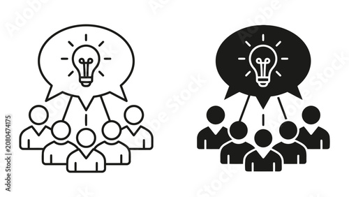 Brainstorming session icon set with collaborative idea lightbulb concept