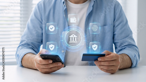 Banking professional using secure digital app for finance management