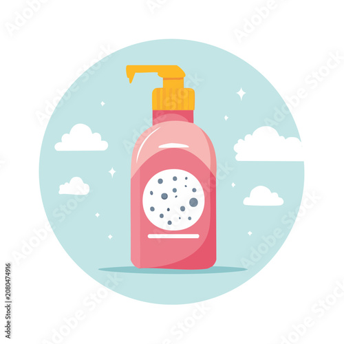 Pink soap dispenser with pump, flat vector illustration