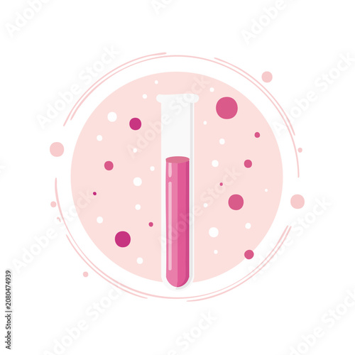 Pink test tube with liquid and bubbles vector illustration