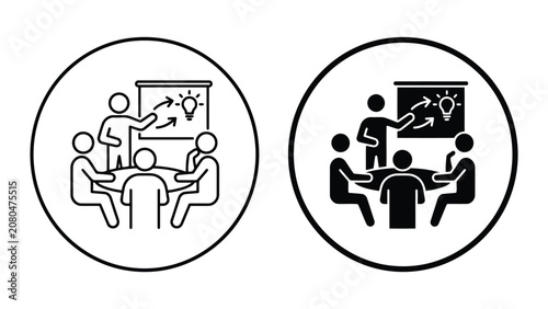 Business team brainstorming meeting creative idea generation icon set