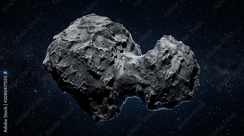 Fototapeta premium Floating comet drifting through deep space with rocky surface in dark cosmos