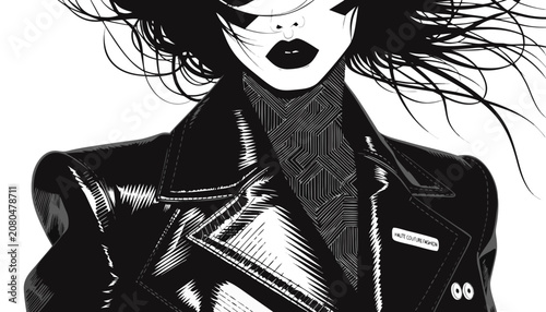 Tableau sur toile Very beautiful close-up black and white realistic vector of a fashionable model