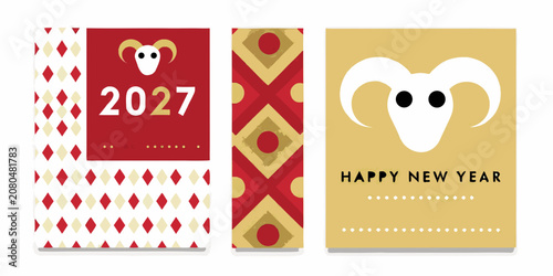 Canvastavla Year Of The Goat New Year Card Set Geometric Vector Illustration