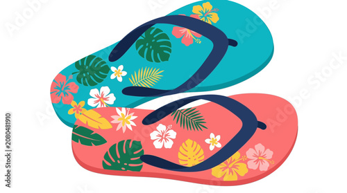 Summer sale on tropical pattern beach flip flops, vibrant and stylish for your vacation