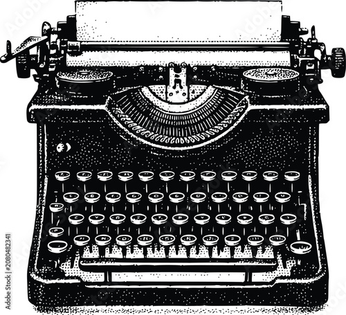 Vintage Typewriter Hand Drawn Vector Illustration