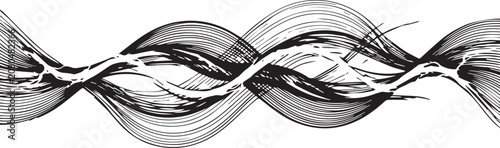 Abstract black and white wave pattern, dynamic flowing lines vector illustration, monochrome twisted ribbon design for modern backgrounds