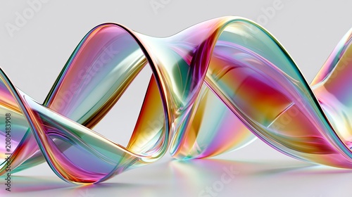 Abstract flowing wave structure featuring iridescent glass textures with vibrant rainbow light reflections in a smooth modern minimalist digital design