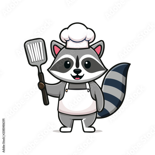 Cartoon raccoon chef holding spatula