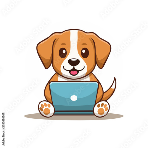 Cute cartoon dog using a laptop
