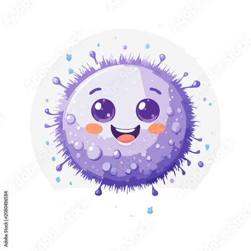 Cute cartoon virus character with smiley face
