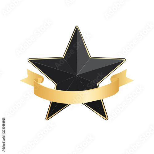 Black star with gold ribbon vector illustration