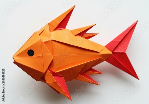 Colorful cartoon fish with big fins swimming in water