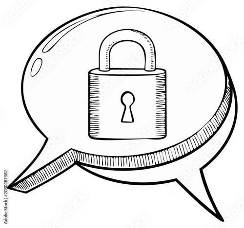 Padlock in Speech Bubble: Security Concept Sketch