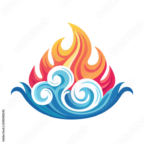 Fire and Water Wave Symbol Vector Illustration