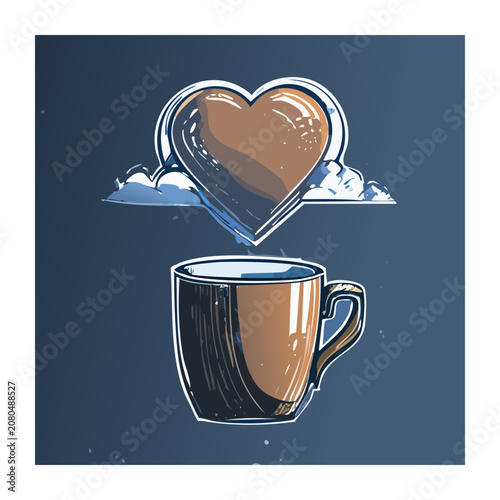 Hand Drawn Coffee Cup with Heart Shaped Steam