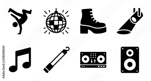 Foto Dynamic Party and Music Icons, a collection of eight vector glyphs, perfect for