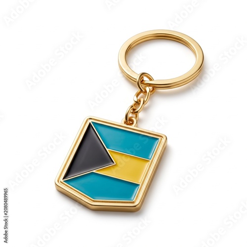 Realistic Bahamas Flag Gold Keychain Enamel Pendant Premium Souvenir Accessory Gift.