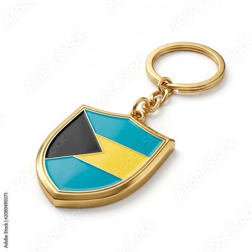 Realistic Bahamas Flag Gold Keychain Enamel Pendant Premium Souvenir Accessory Gift.
