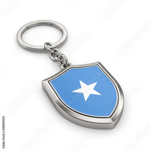 Realistic Metal Keychain with Enameled Somalia National Flag Pendant.