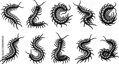 Foto vector can editable Detailed scolopendra centipede illustrations showcasing myri