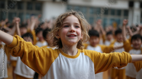 Children learn and practice together in a group activity at school during an education lesson in the morning