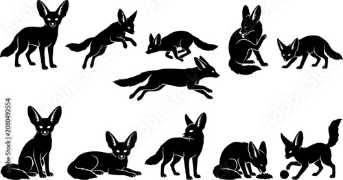 Tableau sur toile vector can editable Elegant fennec fox silhouette collection in dynamic desert p