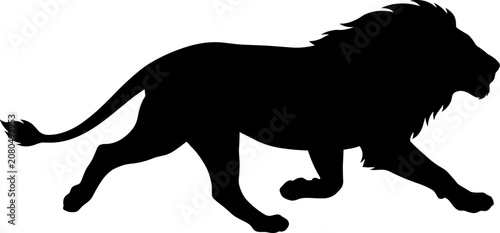Φωτογραφία vector can editable Intense silhouette of a lion charging at full speed with man