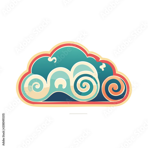 Colorful stylized cloud with wave and spiral patterns