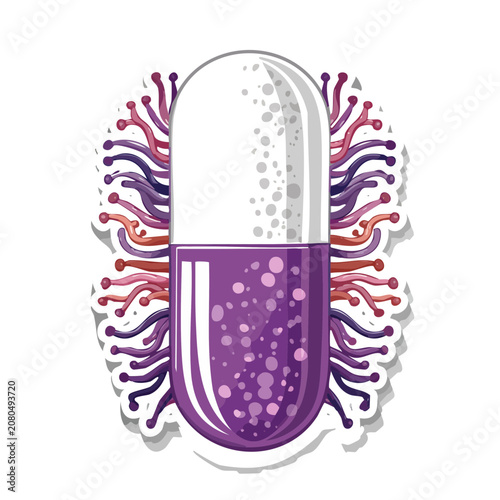 Pill bottle with brain and neural network illustration