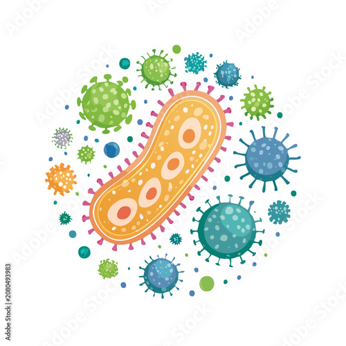 Colorful Bacteria and Viruses Flat Vector Illustration