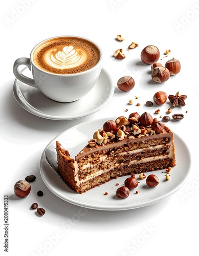 Delicious Hazelnut Cake with Cappuccino Coffee.