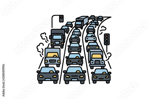 Traffic Jam Highway Vector Illustration
