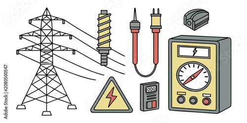 Tableau sur toile Electrical infrastructure and testing equipment set featuring transmission pylon