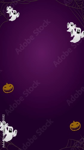 Spooky Purple Halloween  Vertical Background with Flying Ghosts