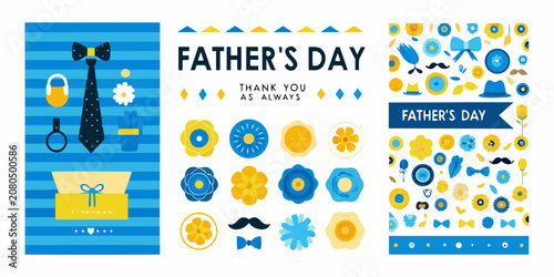 Fotografie Father s Day Floral Ornament Collection Blue And Yellow Vector Illustration