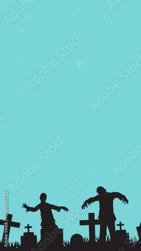 Halloween Graveyard Silhouette Background with Tombstones Vertical Design