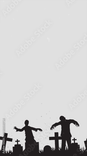 Minimal Halloween Cemetery Background with Tombstone Silhouettes