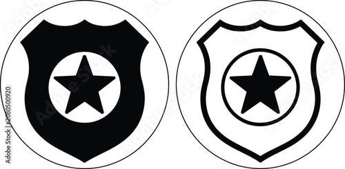 Foto Two sheriff badges with black stars on silver background