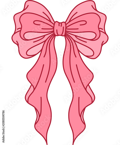 Hand drawn layered pink ribbon bow knot, fluffy feminine coquette bow clip art PNG