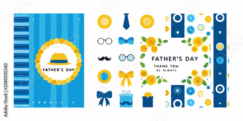 Fotografi Father s Day Vector Illustration Collection With Ties Hats And Floral Ornaments