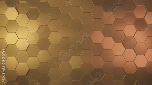 Abstract Gold Hexagon Pattern Moving in 3D Motion Graphic Background