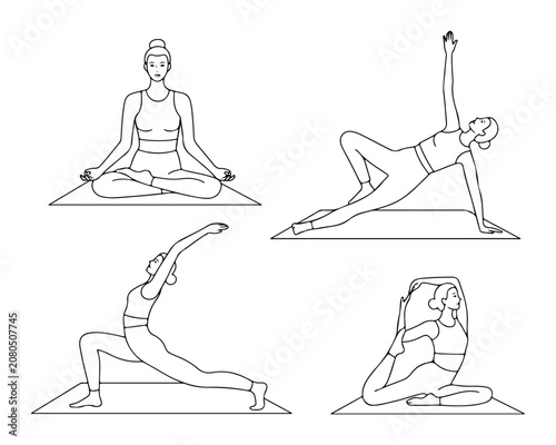 Yoga Poses Set Minimalist Line Art Vector Illustration