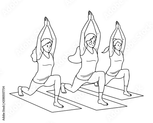 Yoga Class Women Line Art Illustration