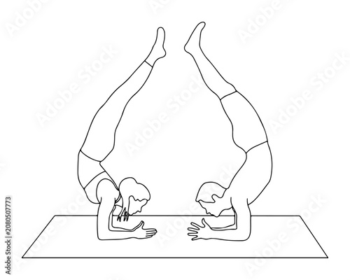Couple Yoga Pose Line Art Illustration