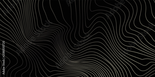 Schilderij op canvas black and gold luxury background with dynamic wave composition.
