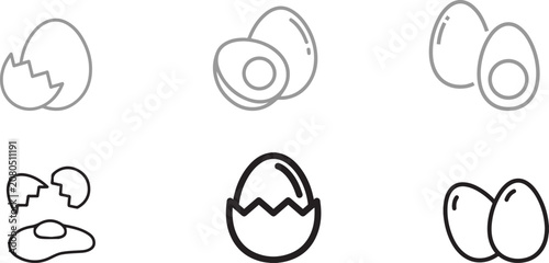 Minimalist egg line icon set, modern chicken egg vector collection, simple outline food symbols for cooking and breakfast menus