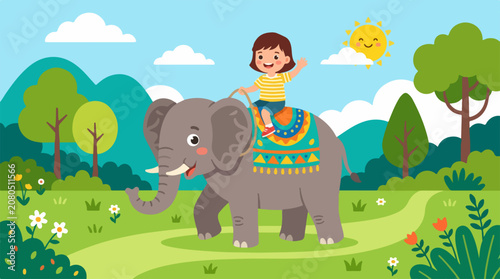 Flat illustration of a baby elephant